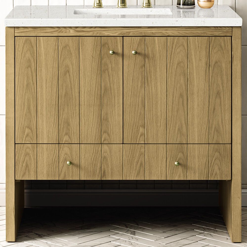 James Martin Vanities Hudson 36" Single Bathroom Vanity in Light Natural Oak with 3 cm Lime Delight Quartz Top and Rectangular Sink, , large