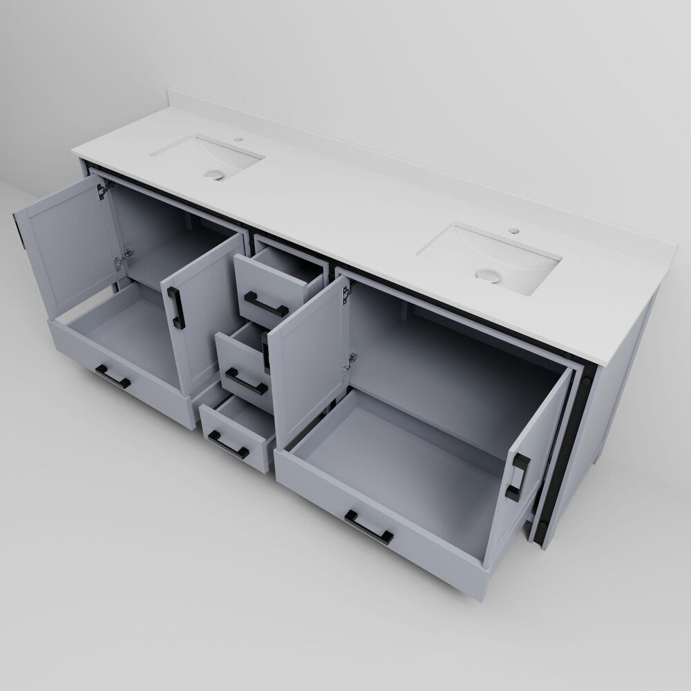 Lexora Home Ziva 84" Double Bathroom Vanity in Dark Grey with 2 cm White Cultured Marble Top and Rectangular Sinks, , large