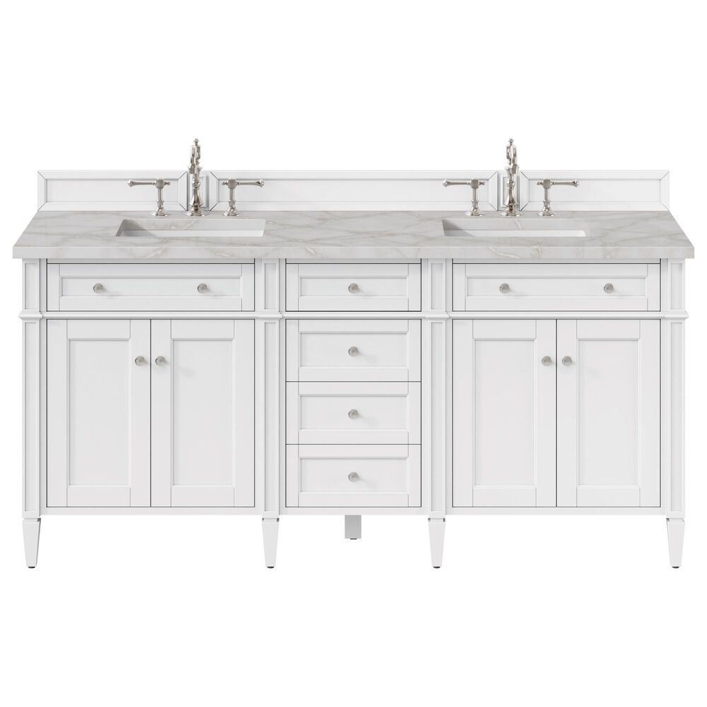 James Martin Vanities Brittany 72" Double Bathroom Vanity in Bright White with 3 cm Eternal Jasmine Pearl Silestone Top, Rectangular Sinks and FreePower Wireless Charger, , large