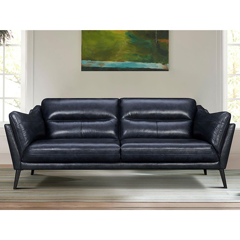 Blue River Franz Leather Stationary 2-Cushion Sofa in Blue Midnight, , large