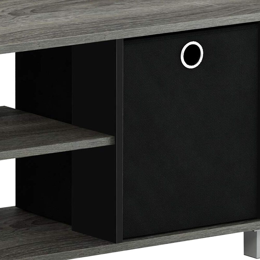 HOMLUX 31.5" Entertainment Center TV Stand with Bin Drawers in French Oak Grey and Black, , large