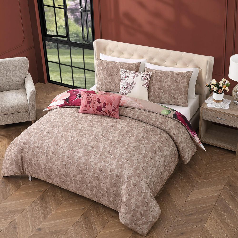 Bebejan Florence 5-Piece King Reversible Comforter Set in Wine, Blush, Ivory and Sand Dune, , large