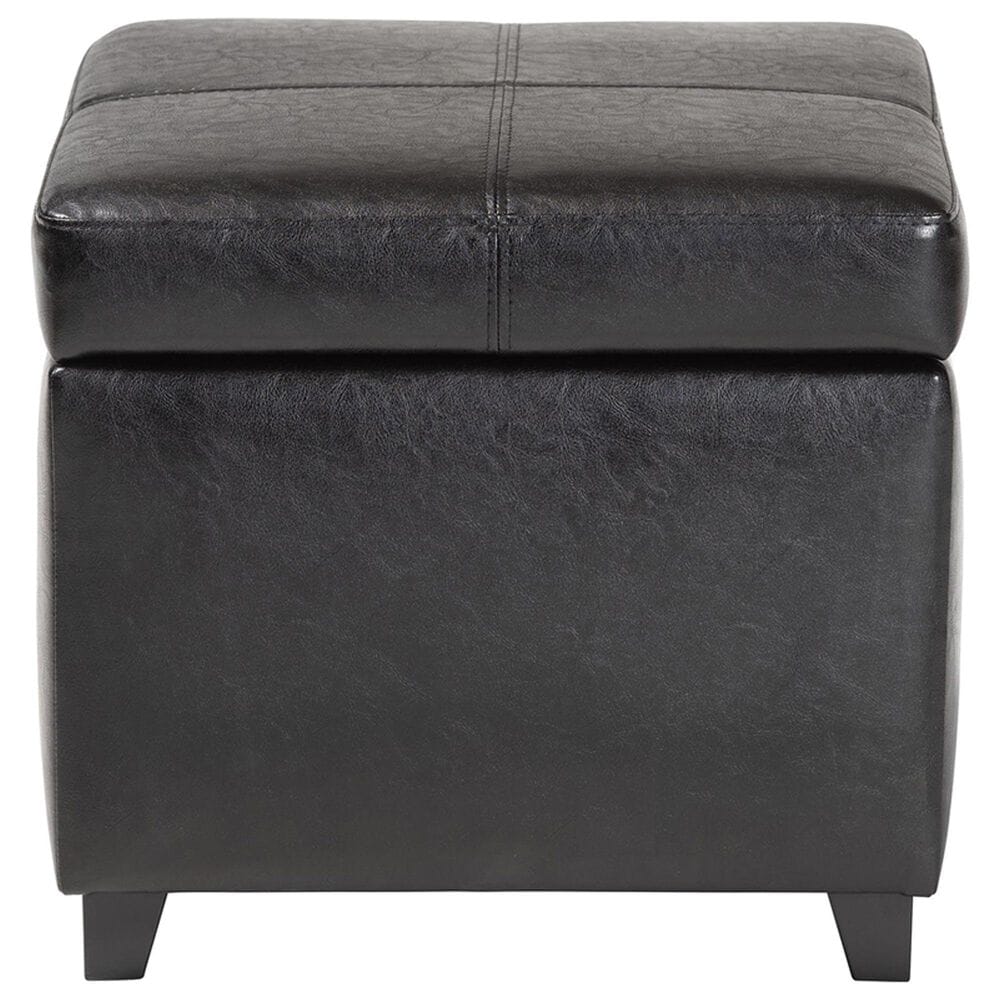 Baxton Studio Leather Cube Storage Ottoman in Black, , large