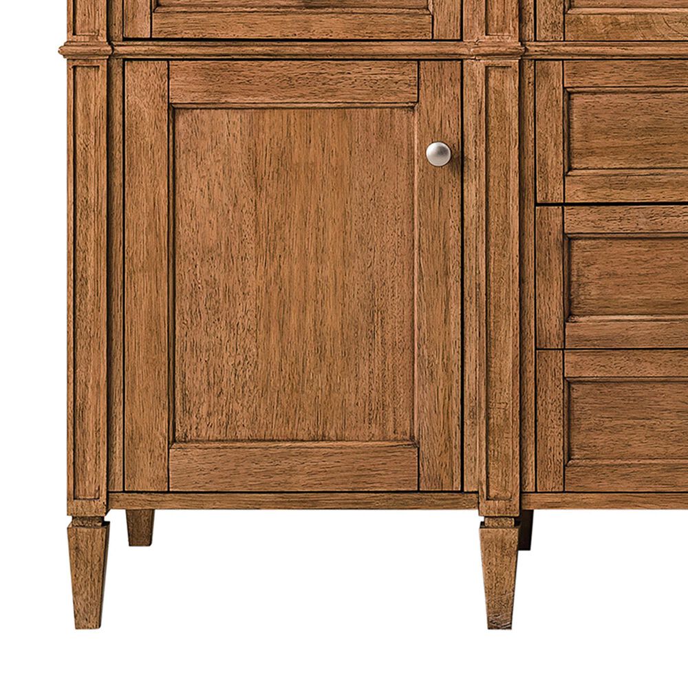 James Martin Vanities Brittany 60&quot; Double Bathroom Vanity in Saddle Brown with 3 cm White Zeus Quartz Top and Rectangular Sinks, , large