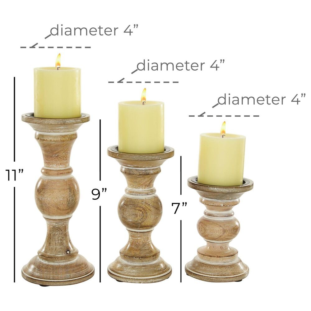 Maple and Jade 6&quot;, 8&quot;, 10&quot; Decorative Candle Holder in Light Brown &#40;Set of 3&#41;, , large