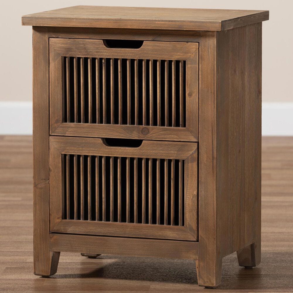 Baxton Studio Clement 2-Drawer Nightstand in Brown, , large