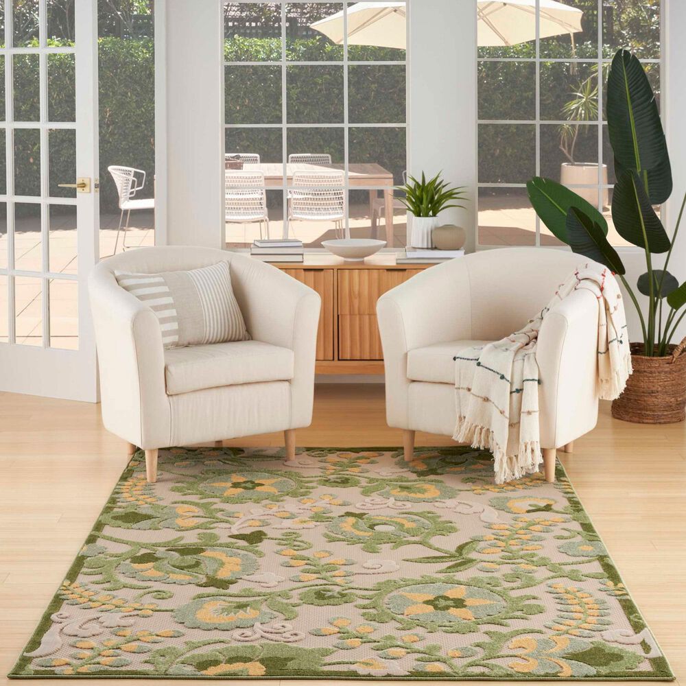Nourison Aloha ALH17 7&#39;10&quot; x 10&#39;6&quot; Ivory and Green Indoor/Outdoor Area Rug, , large