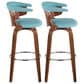 LumiSource Gardenia Swivel Fixed-Height Bar Stool with Teal Fabric Upholstery in Chrome and Walnut (Set of 2), , large