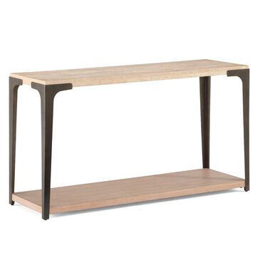 Flexsteel Omni Sofa Table in Travertine Stone and Natural Light Brown, , large