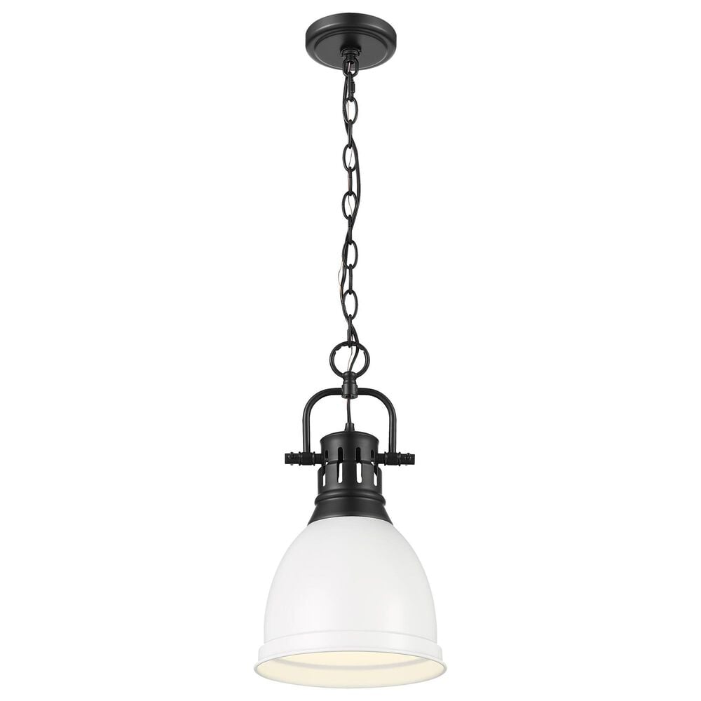 Golden Lighting Duncan 1-Light Small Pendant with Chain and Matte White Shade in Matte Black, , large