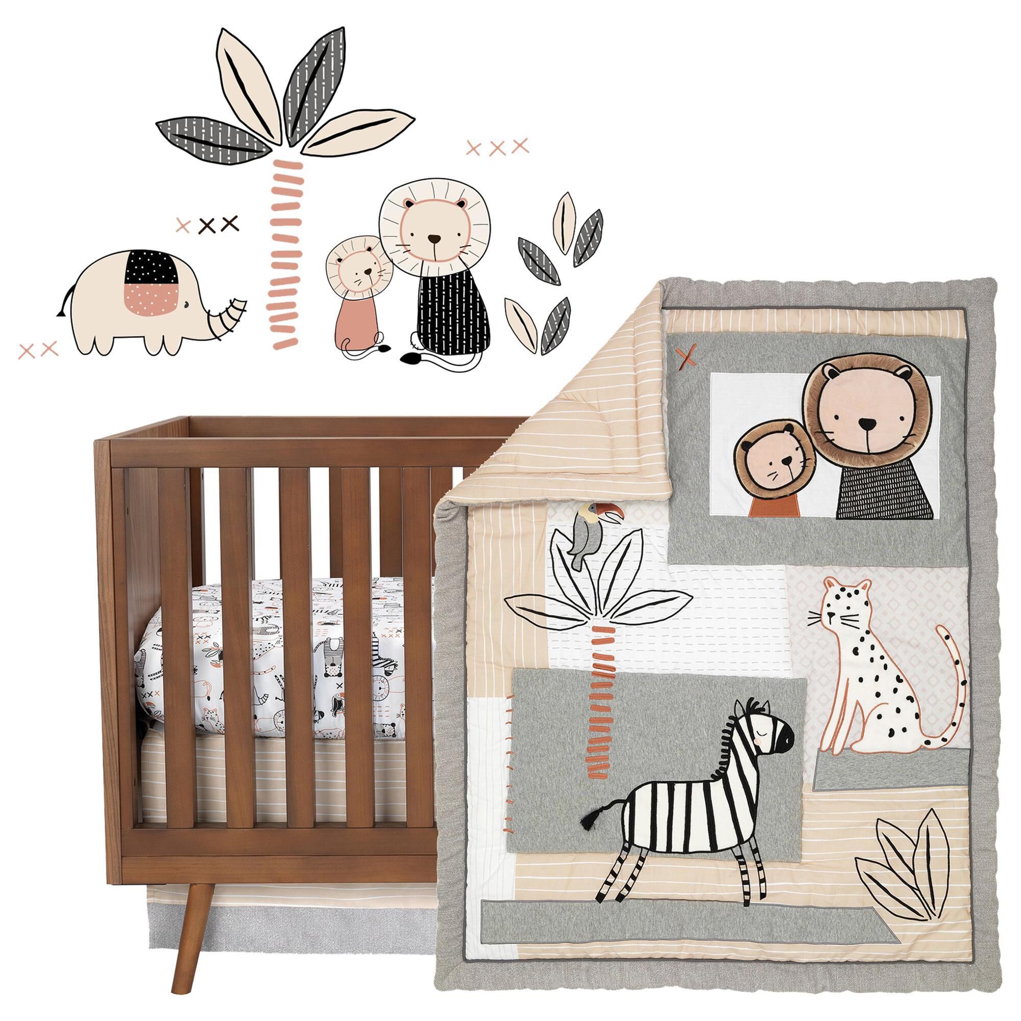 Lambs and Ivy Patchwork Jungle 4 Piece Crib Bedding Set in