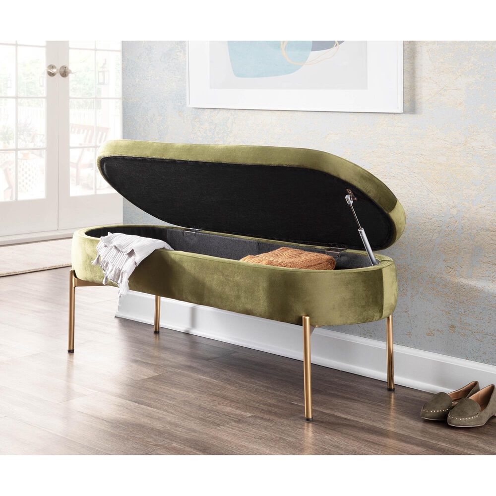 Lumisource Chloe Storage Bench in Green/Gold, , large