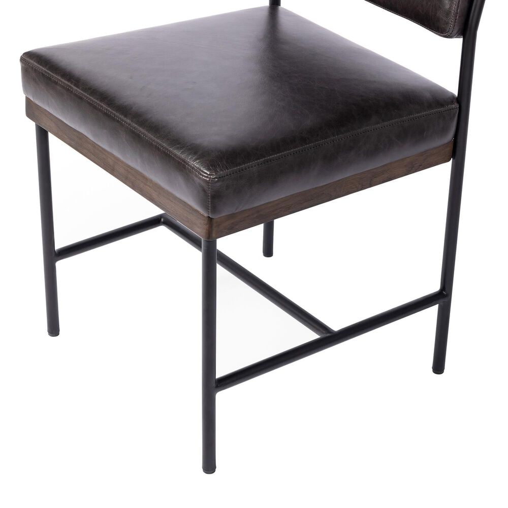 Four Hands Benton Dining Side Chair in Black Top Grain Leather and Burnt Oak, , large