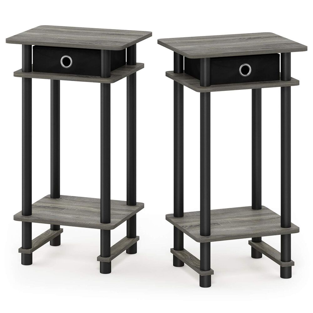 HOMLUX Tall End Table with Bin in French Oak Grey and Black (Set of 2), , large