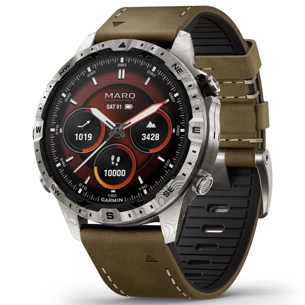 Garmin MARQ Adventurer Edition (Gen 2) Smartwatch 46 mm Damascus Steel Case with Brown Band, , large