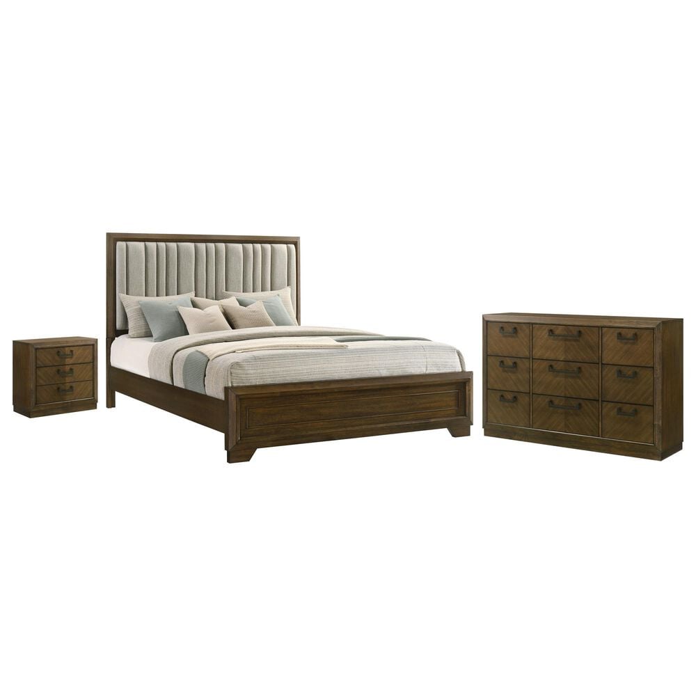 Crown Mark Lakecrest King Bed with Dresser and Nightstand in Medium Brown, , large