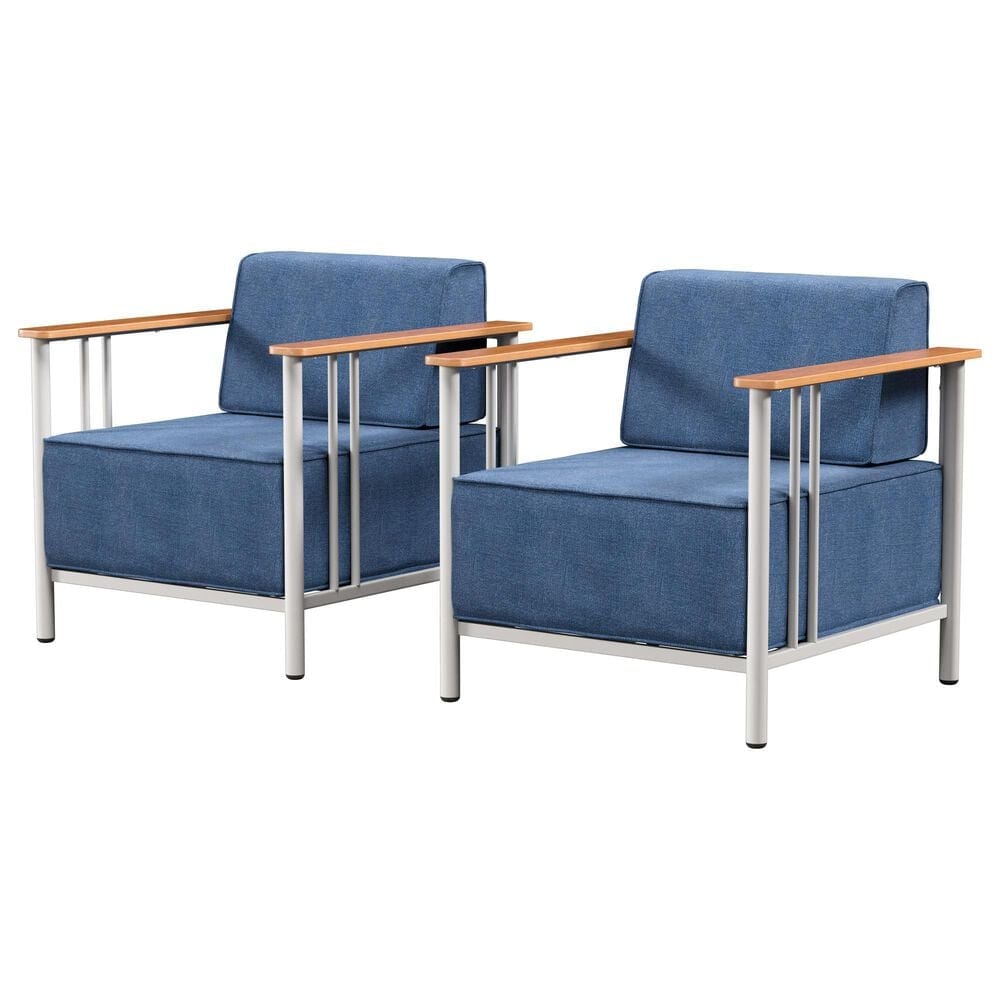 Sunwell Garden Patio Arm Chair with White Frame in Blue (Set of 2), , large
