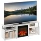 HOMLUX 63" TV Stand with Electric Fireplace in White Oak and Stainless Steel, , large