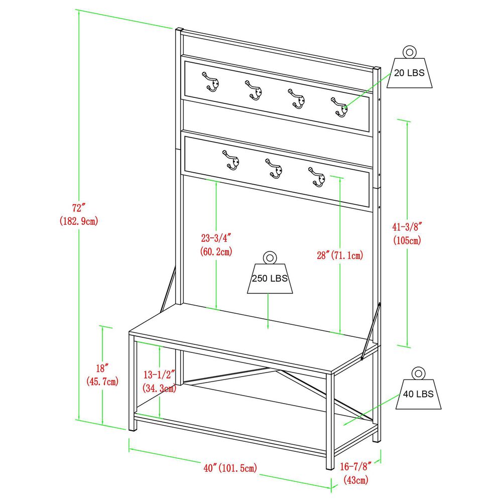37B 72&quot; Metal and Wood Hall Tree in White Oak, , large