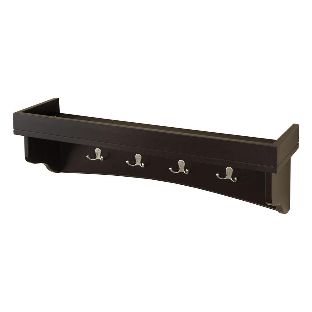 Alaterre Shaker Cottage Coat Hooks w/Tray, Chocolate, , large