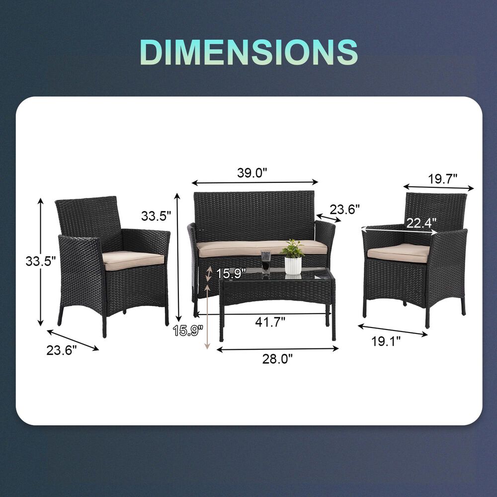 Furniture of America Bianca 4-Piece Patio Conversation Set in Black, , large