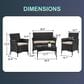 Furniture of America Bianca 4-Piece Patio Conversation Set in Black, , large