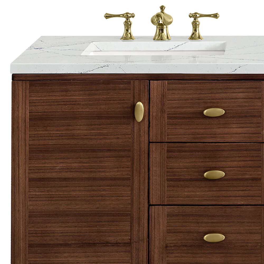 James Martin Vanities Amberly 60&quot; Double Bathroom Vanity in Walnut with 3 cm Arctic Fall Solid Surface Top and Rectangular Sinks, , large