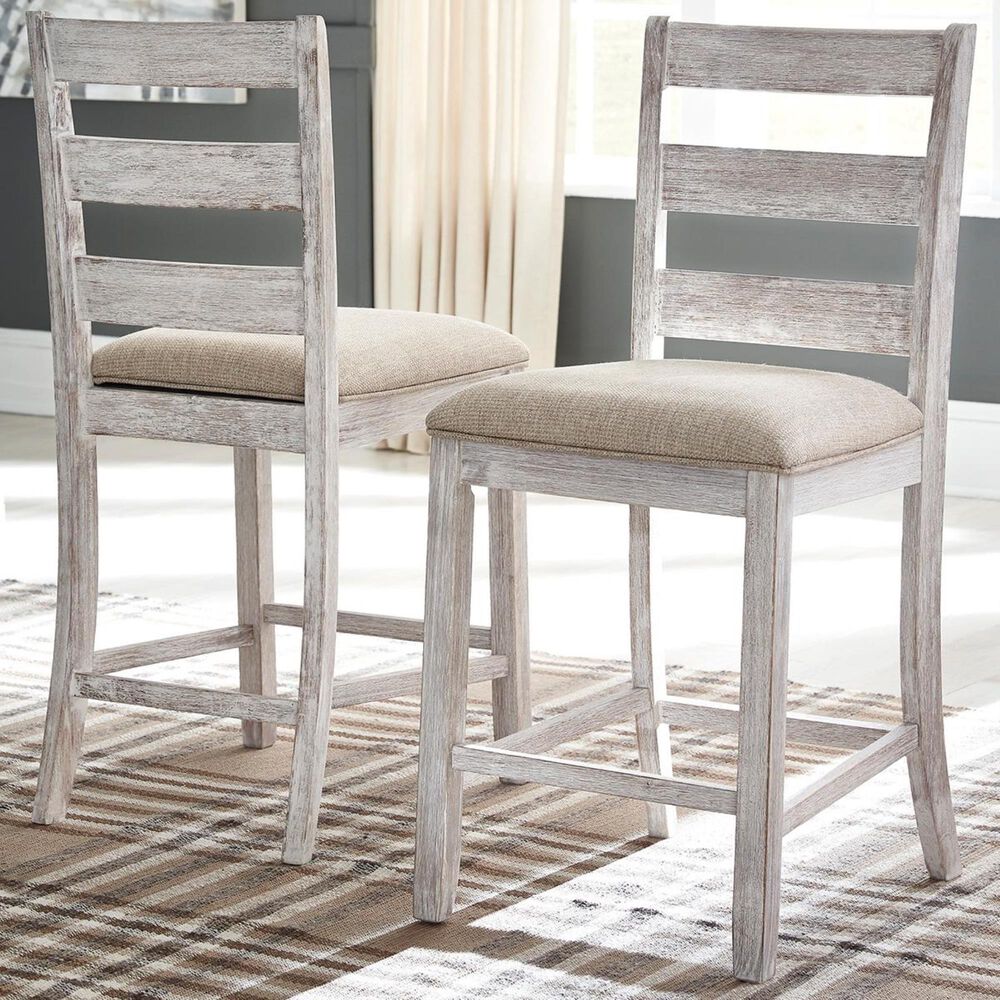 Signature Design by Ashley Skempton 24&quot; Upholstered Counter Stool with Back in White and Light Brown, , large