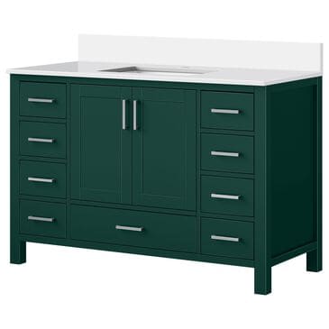 Lexora Home Jacques 48" Single Bathroom Vanity in Green with 2 cm White Cultured Marble Top and Rectangular Sink, , large