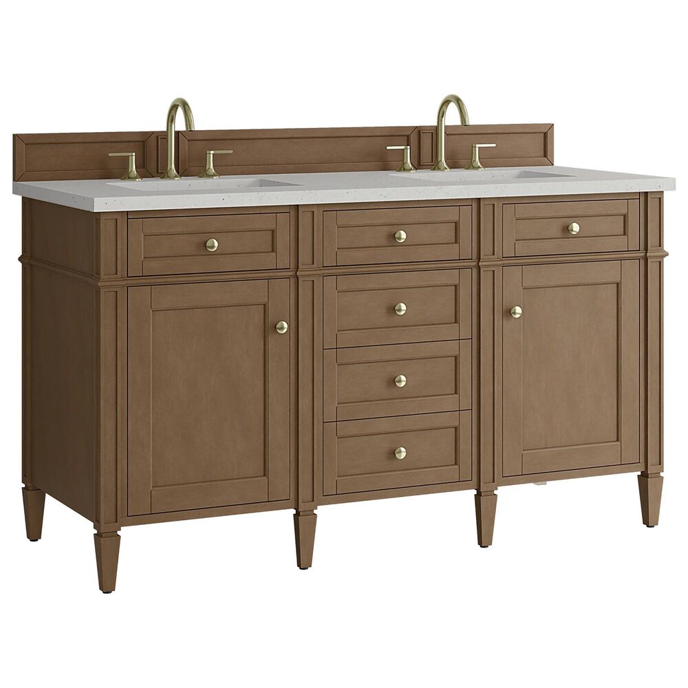 James Martin Brittany 60" Double Bathroom Vanity in Pecan with 3 cm Lime Delight Silestone Top and Rectangular Sinks, , large