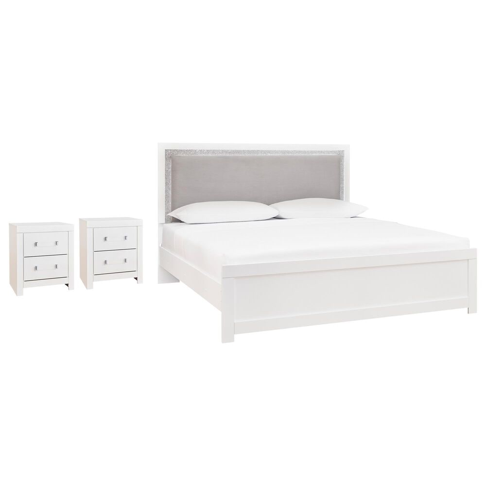 Ashley Maeling Queen Panel Bed with Two Nightstands in Matte White, , large