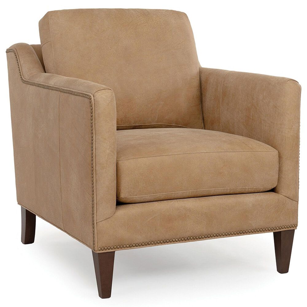 Smith Brothers Leather Stationary Accent Chair in Tan, , large