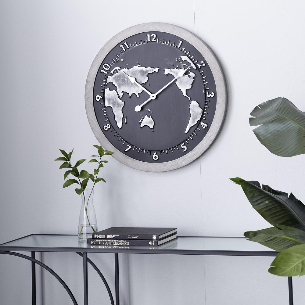 Maple and Jade 25&quot; Metal and Wood Wall Clock in Grey, , large
