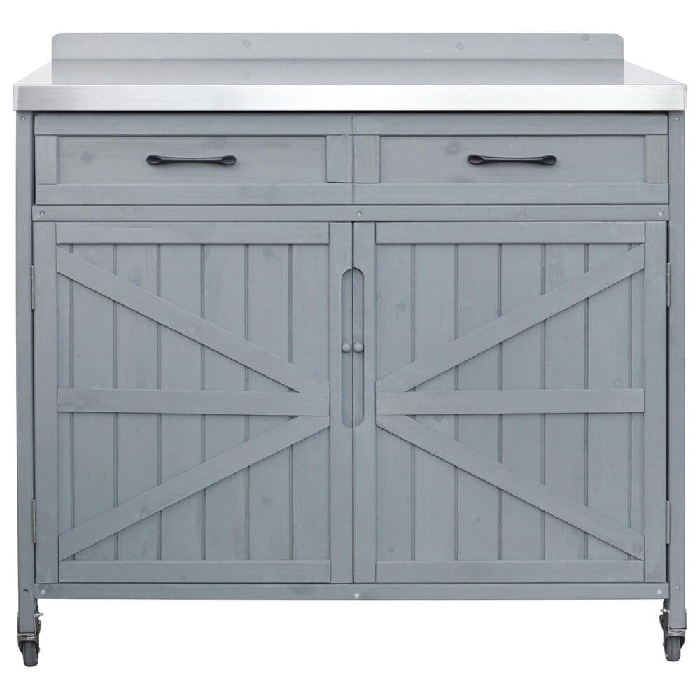 HOMLUX 39" Outdoor Kitchen Island with Stainless Table Top in Grey Blue, , large