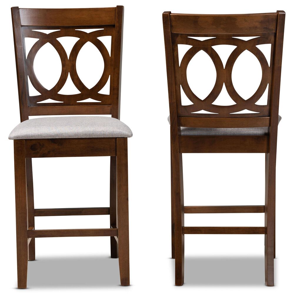 Baxton Studio Lenoir Counter Height Pub Chair with Grey Cushion in Walnut Brown (Set of 2), , large