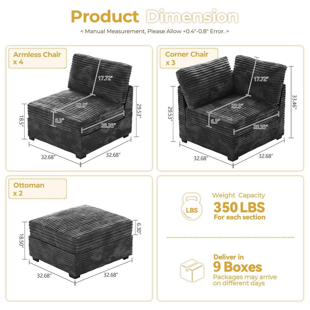 Noviland HOMLUX 9-Piece Mod L-Sectional with Chaise in Grey, , large