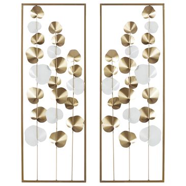 Maple and Jade 34" x 12" Modern Leaves Wall Decor in Gold and White (Set of 2), , large