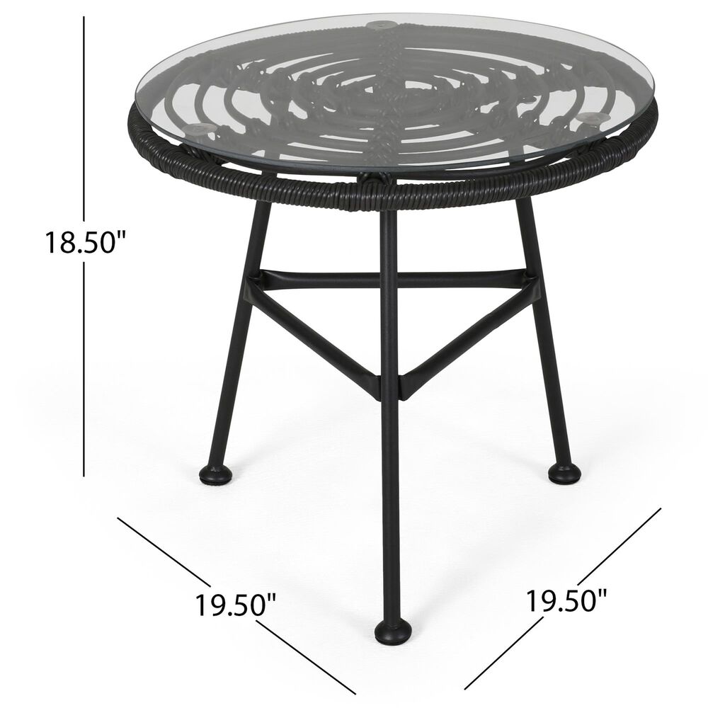 Hearth and Haven Orlando Outdoor Round Side Table with Glass Top in Gray, , large