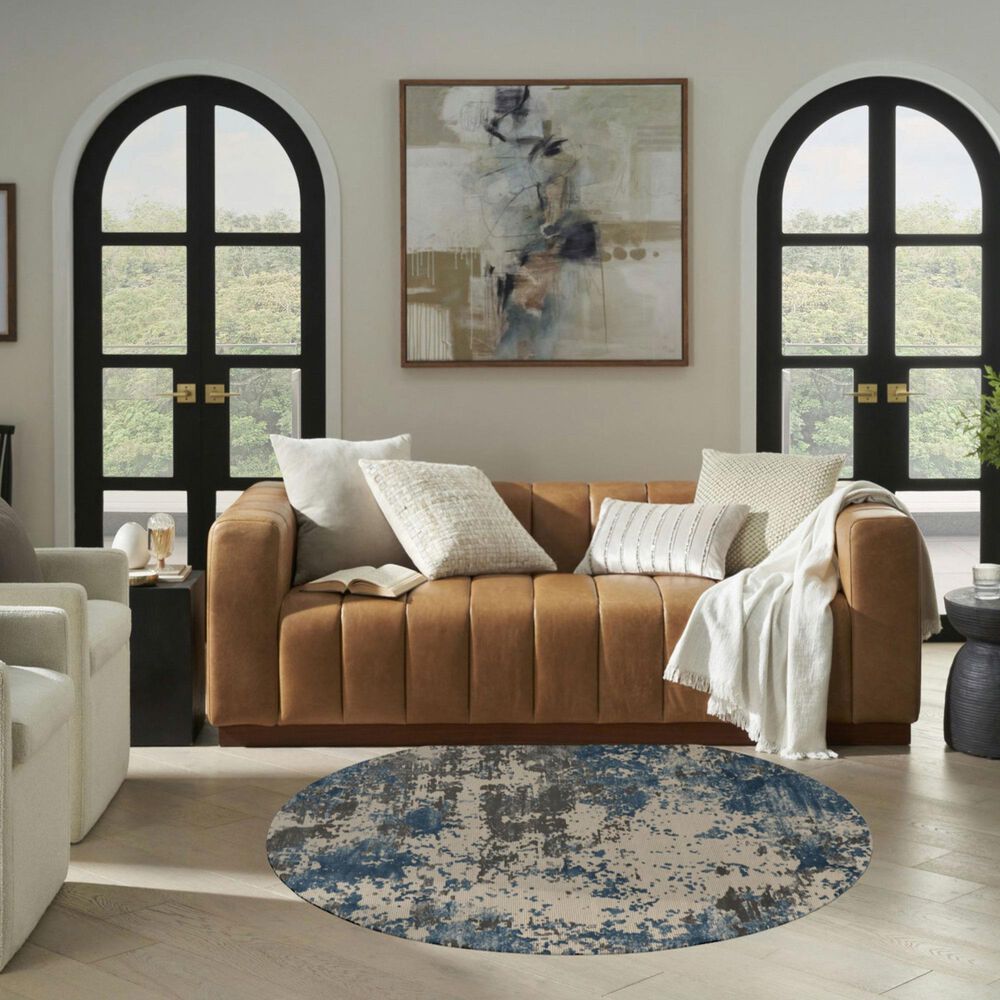 Nourison Rustic Textures RUS08 Grey and Blue 5&#39;3&quot; Round Area Rug, , large