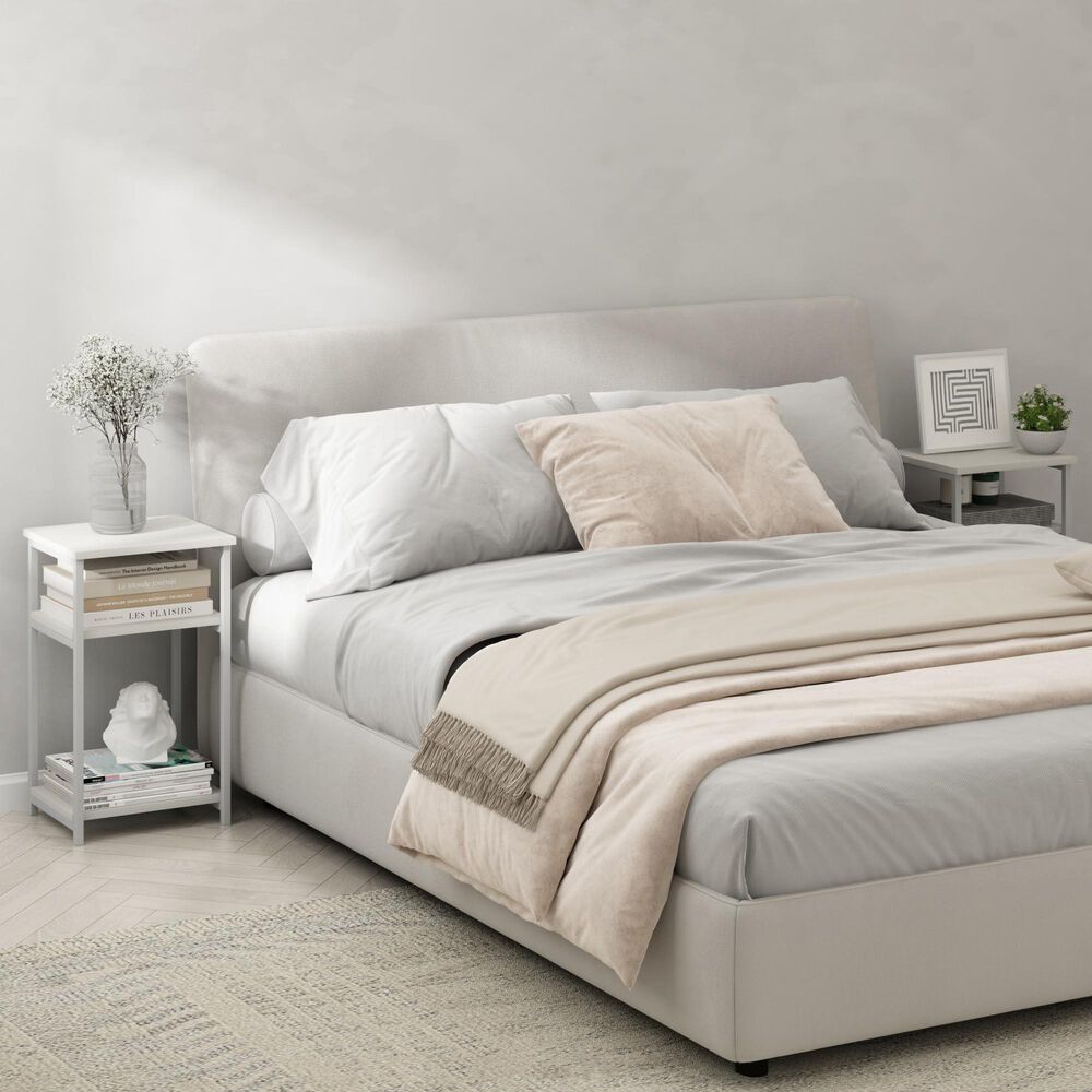 HOMLUX 3-Tier Metal Frame End Table with Storage Shelves in White (Set of 2), , large