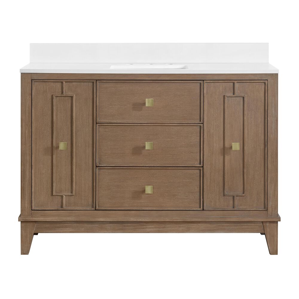 37B Kinsale 48" Single Bathroom Vanity Cabinet in Walnut Drift with White Composite Stone Top and Backsplash, , large