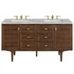 James Martin Vanities Amberly 60" Double Bathroom Vanity in Mid-Century Walnut with 3 cm Victorian Silver Quartz Top and Rectangular Sinks, , large