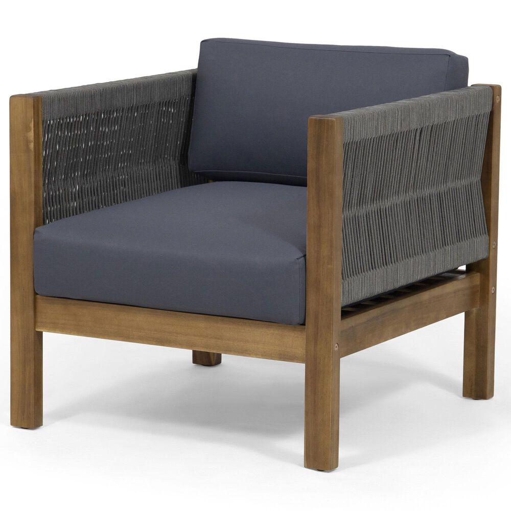 Hearth and Haven Laurel Outdoor Rattan Club Chair with Gray Cushion in Teak, , large
