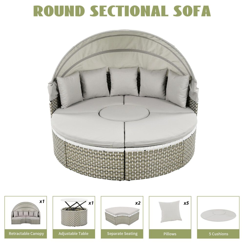 HOMLUX Patio Furniture Round Outdoor Sectional Sofa Set in Grey, , large