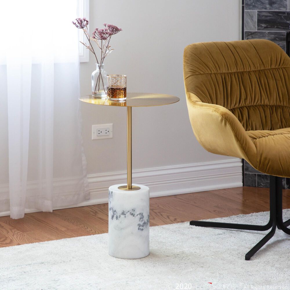 Lumisource Symbol Side Table in White Marble and Gold, , large