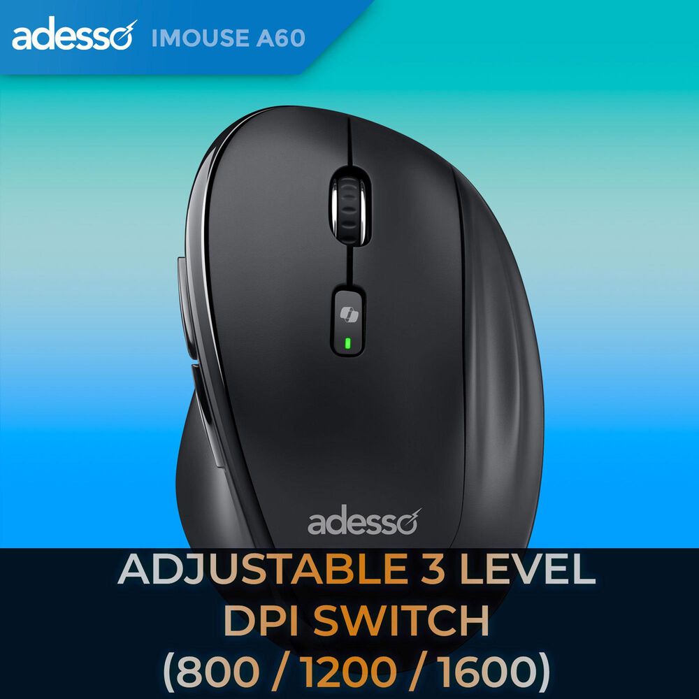 Adesso Wireless Ergonomic Mouse with Copilot AI Button in Black, , large