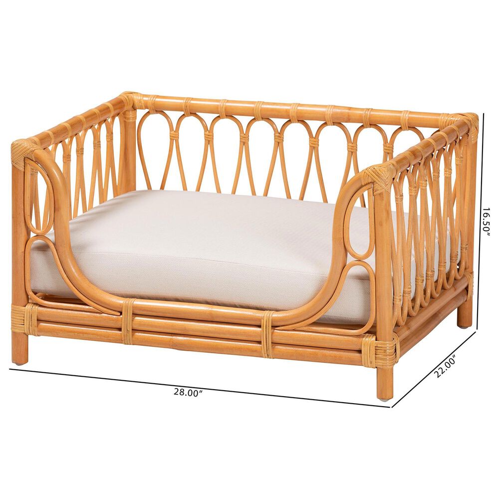 Baxton Studio Kierra Rattan Pet Bed with Removable Cushion in Honey, , large