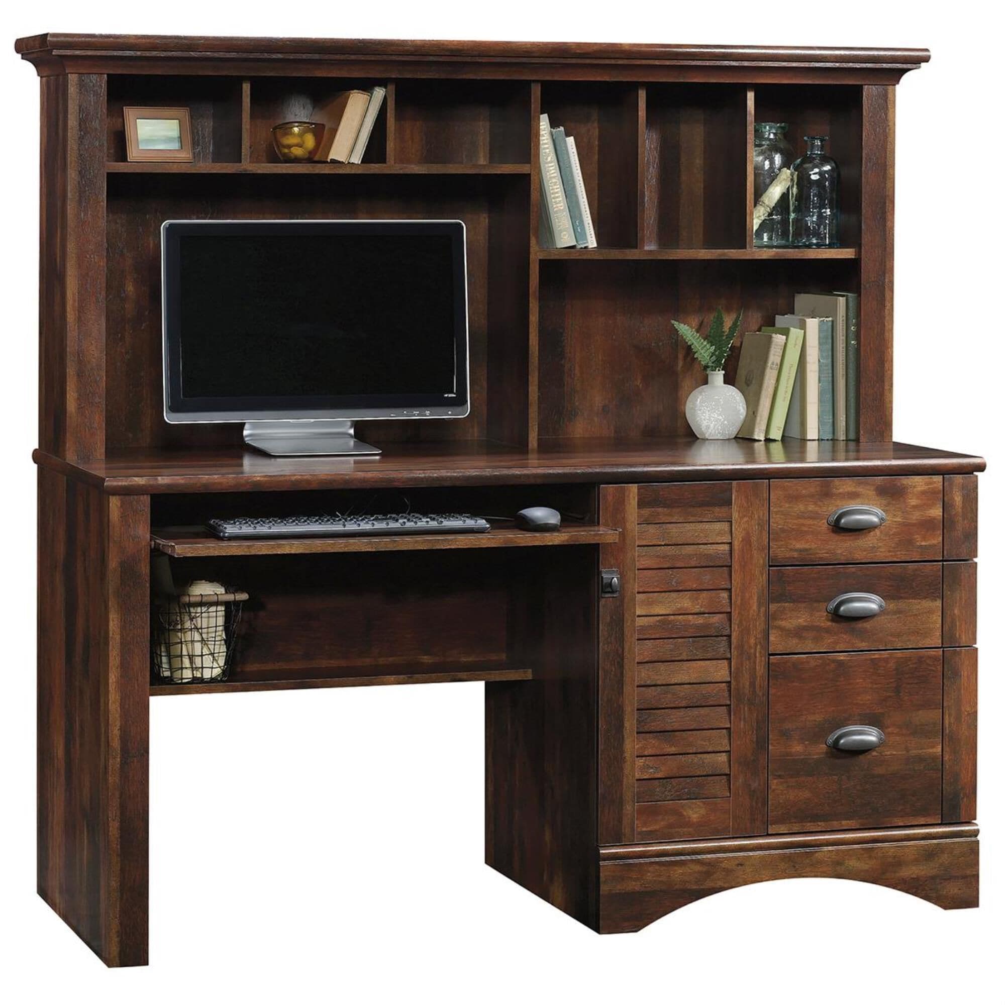 Cherry desk online with hutch