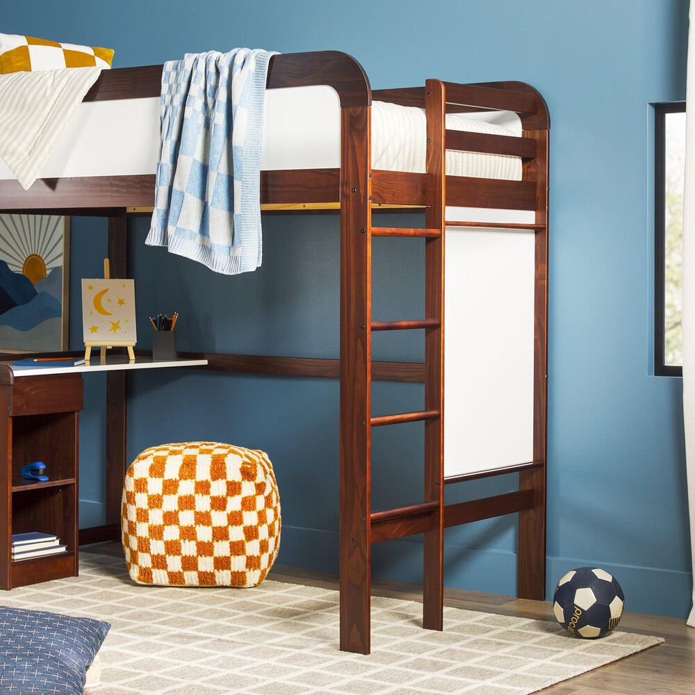 Walker Edison Adyn Twin Loft Bunk Bed with Desk in Walnut, , large