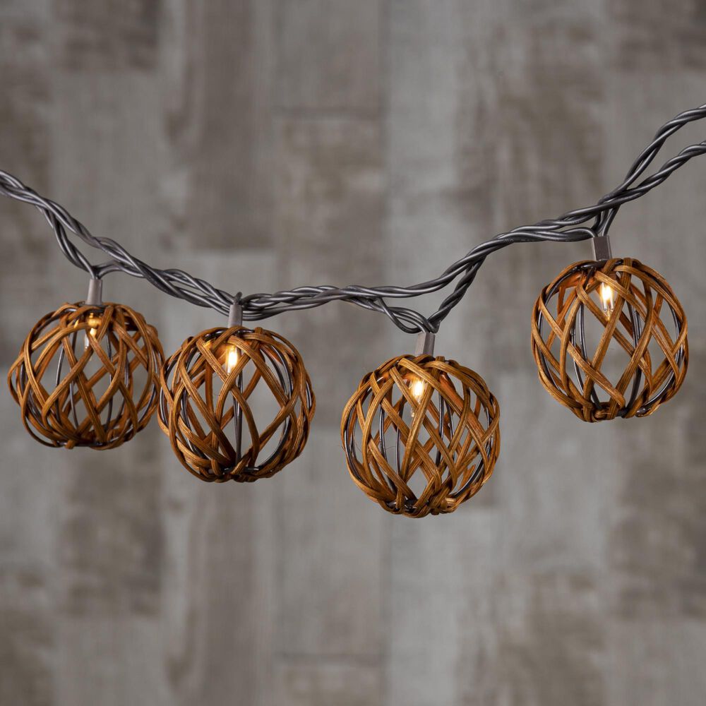 The Gerson Company 6&#39; Sphere Rattan Patio String Lights with Warm White Mini LED Bulbs, , large